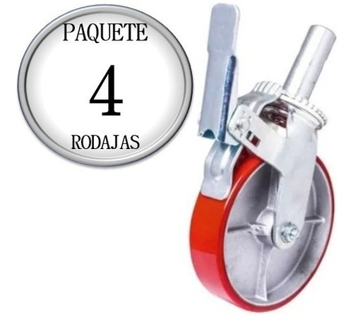 Rodaja Andamio Rojo Fierro Vaciado 6x2  Hd 4 Pzs P