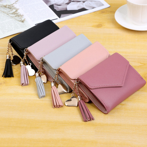 Monedero Pequeño Portátil Con Borlas De Color Morado Claro,