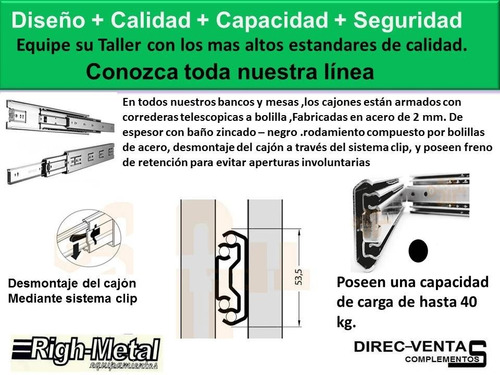 Banco De Trabajo Con 4 Cajones Y Puerta 1.20mts Righmetal