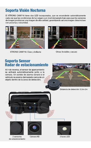 Imagen 4 de 8 de Camara De Reversa Universal 3 En 1 Con Sensores Y Luz Led