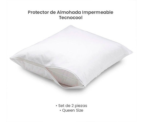 Set 2 Fundas Protectoras De Almohada Queen Impermeable Color Blanco Liso
