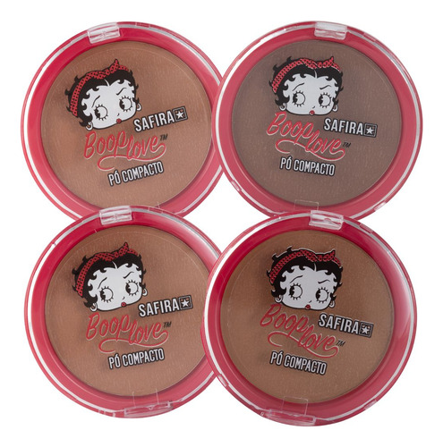 Kit 4 Pó Compacto Tons Escuros Coleção Betty Boop Safira Tom Cores 05,06,07,08