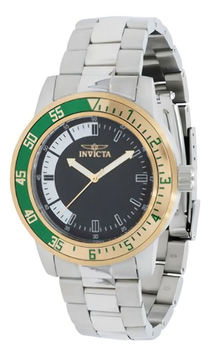 Reloj Hombre Invicta Acero Inoxidable 45 Mm Wr 100m 38595 Color de la correa Plateado Color del bisel Dorado Color del fondo Negro