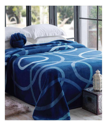 Cobertor Jolitex Ternille Kyör plus cor azul com design avalon de 2.2m x 1.8m