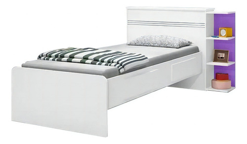 Cama 1 Plaza - Muebles Web - Colchon 188x88 - Modelo Jade - Blanco/lila