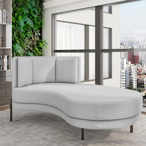 Sofá Chaise Longue Sala de Estar Living Lucca Direito D02 Bouclê Cinza B-56