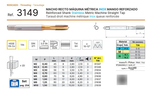 Macho M10 X 1.50 Cobalto + Tin Recto -el Mejor Del Mercado!