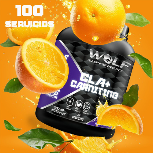 Cla + Carnitina Wolf Suplements 1kg Pre Entreno 100servicios Naranja