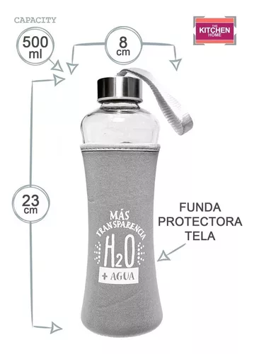 Botella Vidrio Deportiva Agua Funda Protectora Tela 500ml