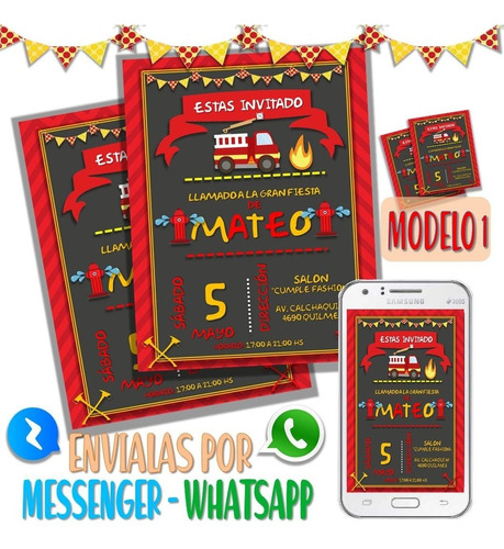 Tarjeta Invitacion Digital Bombero Bomberito Whatsapp M1