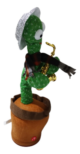 Cactus Bailarín Repite Tu Voz, Luces Y Música Carga Usb Saxofón Amarillo