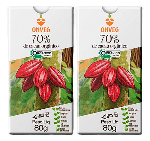 Kit 2x: Chocolate 70% Cacau Açúcar Demerara Orgânico Onveg