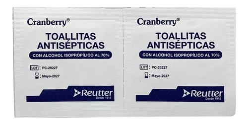 Toallitas Antisépticas con Alcohol Isopropílico al 70% Caja 100 Unds  Cranberry