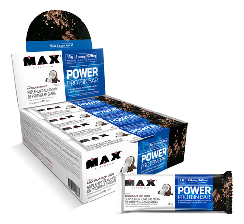 Power Protein Bar 41g Display Com 12 Unid Max Titanium Sabor Chocolate Com Coco