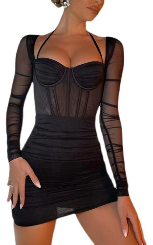 Vestidos Sexy De Malla Transparente Con Espalda De Pescado