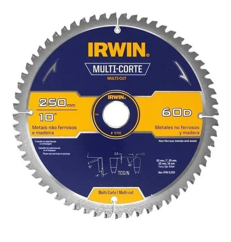 Sierra Circular Multicorte 250 Mm 60 Dientes Irwin 15198