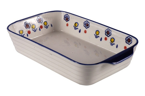 Fuente Rectangular De Porcelana Blanca Estamp. Flor 30x17cm 