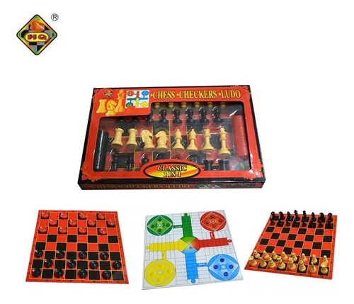 Juego De Mesa 3 En 1, Ajedrez, Ludo Y Damas Tamaño Grande