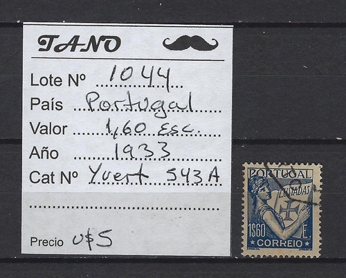 Lote1044 Portugal 1,60 Escudos Año 1933 Yvert# 543 A 