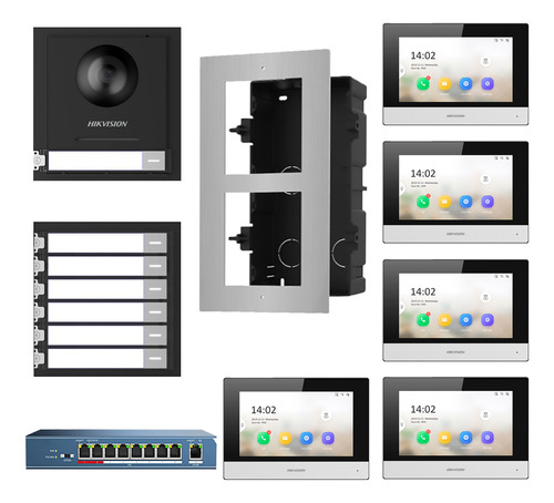 Kit Video Portero Ip 5 Departamentos Full Hd App Ds-kd8003