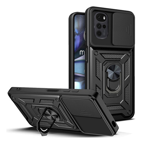 For Motorola Moto G22 Sliding Lens Cover Hard Stand Case -z