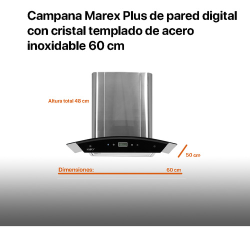 Campana 21 Cristal Curvo 60cms Pared Control Remoto/digital