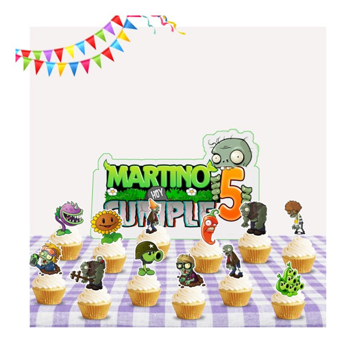 Topper Cupcake Adorno Pinchos Muffin X12 Plantas Vs Zombies