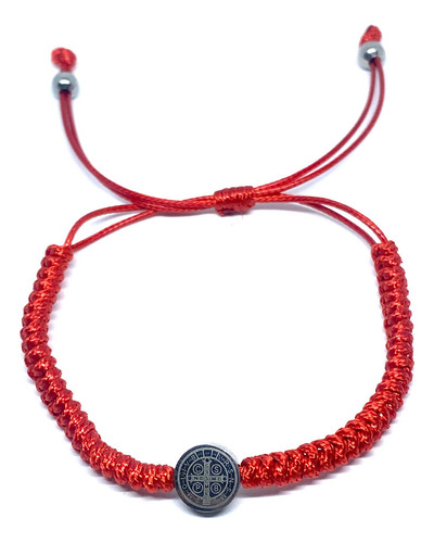 5 Pulsera Acero Inoxidable Plateado Hilo Encerado San Benito Hilo Rojo