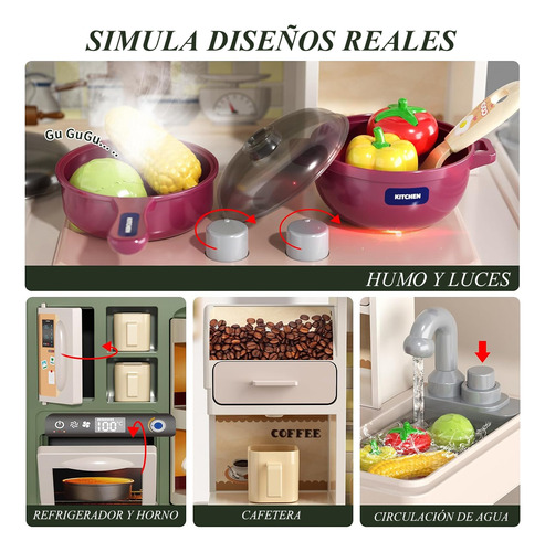 33pcs Cocinita De Juguete Con Luz Y Vapor, Cocina Infantil