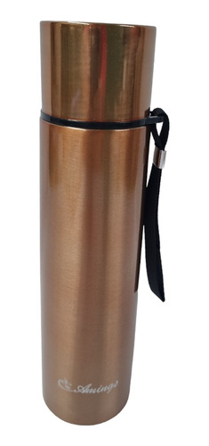 Termo Acero Mate Cafe Con Correa Tapon Matero 600 Ml 