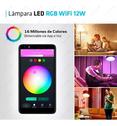 BOMBILLO LED RGB WIFI INTELIGENTE, Millones de colores, Control por voz y  desde APP