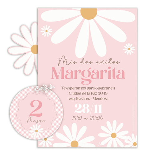 Kit Imprimible Margaritas Rosadas, Cumple, Editable