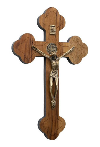 Crucifixo De São Bento Parede Moldado Madeira 19 Cm