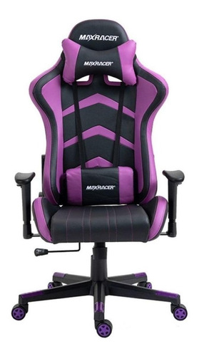 Cadeira de escritório Max Racer Aggressive AGG gamer ergonômica  preta e roxo com estofado de couro sintético