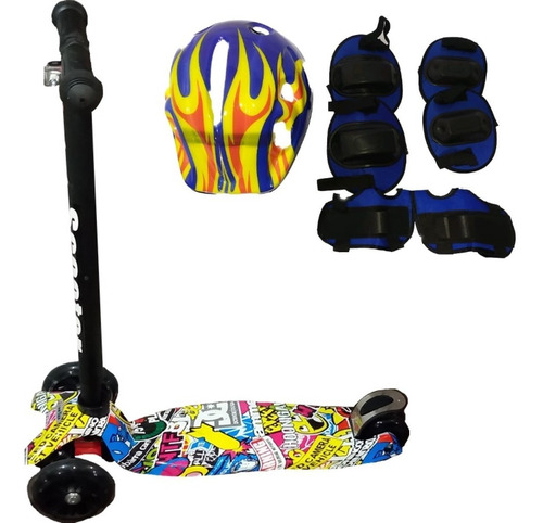 Scooter Print Graffiti Smile 45 Kg Leds Casco Azul Marino