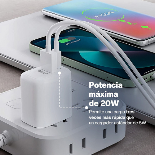Cargador De Red Eléctrica Con Entrada Dual Tipo C Y Usb Color Blanco