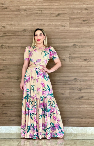Imagem 2 de 6 de Vestido Gestante Gravida Lindo Longo Estampado Com Alça Mult