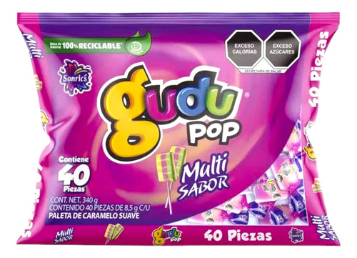 Paleta Gudu Pop Multisabor Sonrics 40 Piezas