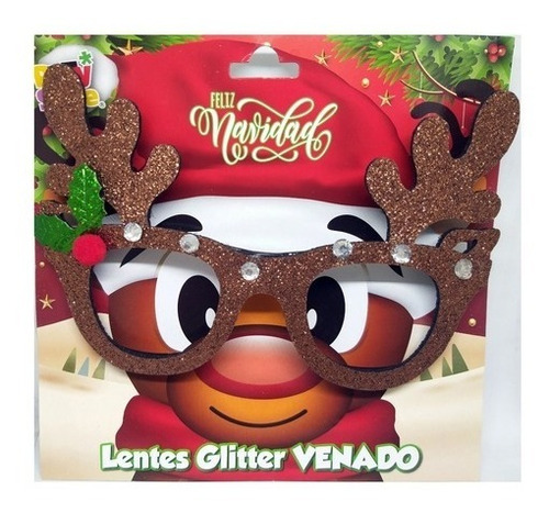 Imagen 2 de 2 de Anteojo Reno Cotillon Navidad Glitter