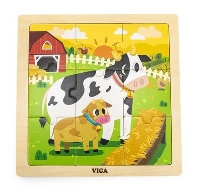 Juguete Madera Viga Puzzle 9 Piezas Didactico Familia Vacas