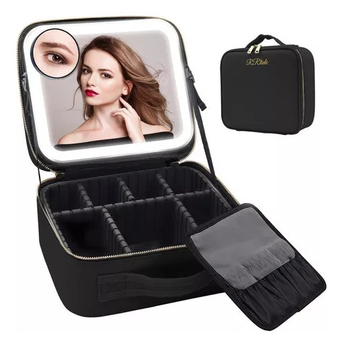Bolsa De Cosméticos De Viaje Portátil Con Luz Y Espejo A