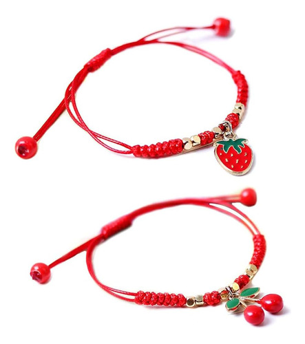 2 Pulseras Tejidas A Mano Con Cuentas De Cereza Y Fresa, Bon