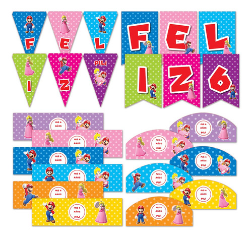 Mario Bros Y Peach Kit Imprimible Personalizado Candy Bar