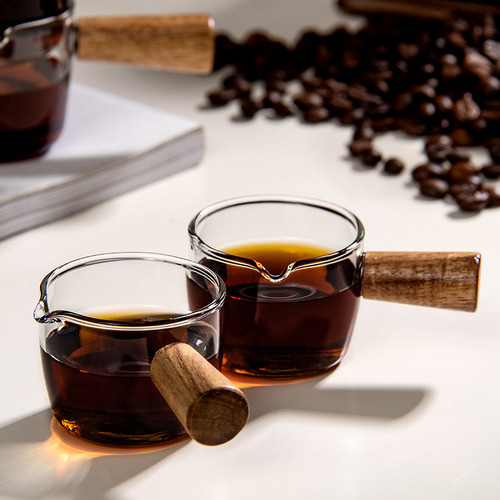 Taza Mini 80ml De Borosilicato Con Mango De Madera