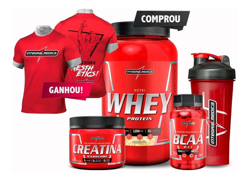 Combo Whey Isolado + Bcaa + Creatina + Camiseta + Shaker