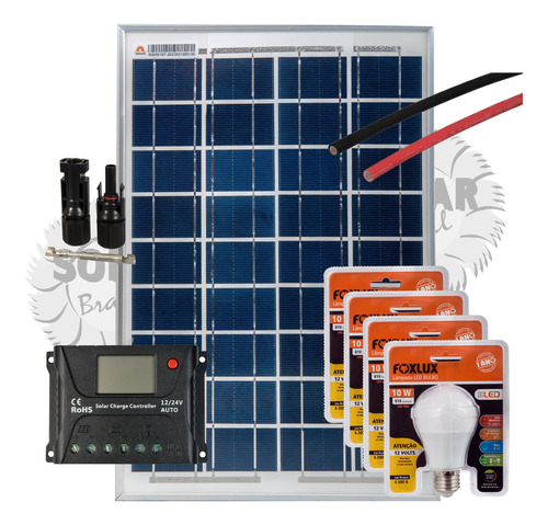 Kit Painel Solar 100w Uso 4 Lâmpadas 10w 6hs/dia 12v