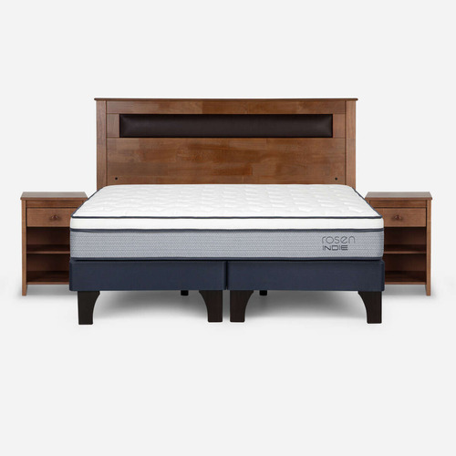 Cama Indie King Pata Madera Base Dividida + Muebles Ferrara