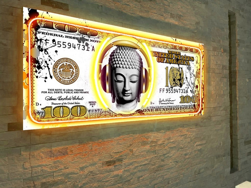 Cuadro Dolar Buda Neon + Cuadro Decorativo De Regalo