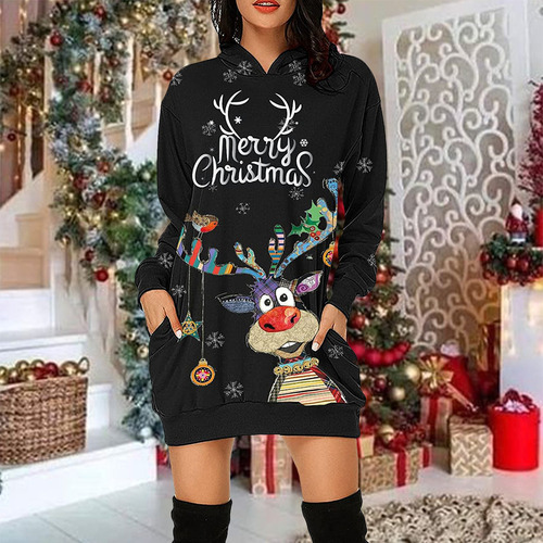 Navidad Vestido Suéter Reno Santa Sudadera Con Capucha Otoño