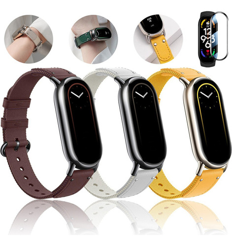 3 Correa + Mica Cristal Para Xiaomi Watch Band 8 Cuero Nylon